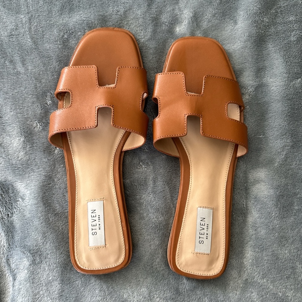 Steve Madden Cognac Brown Slide Sandals